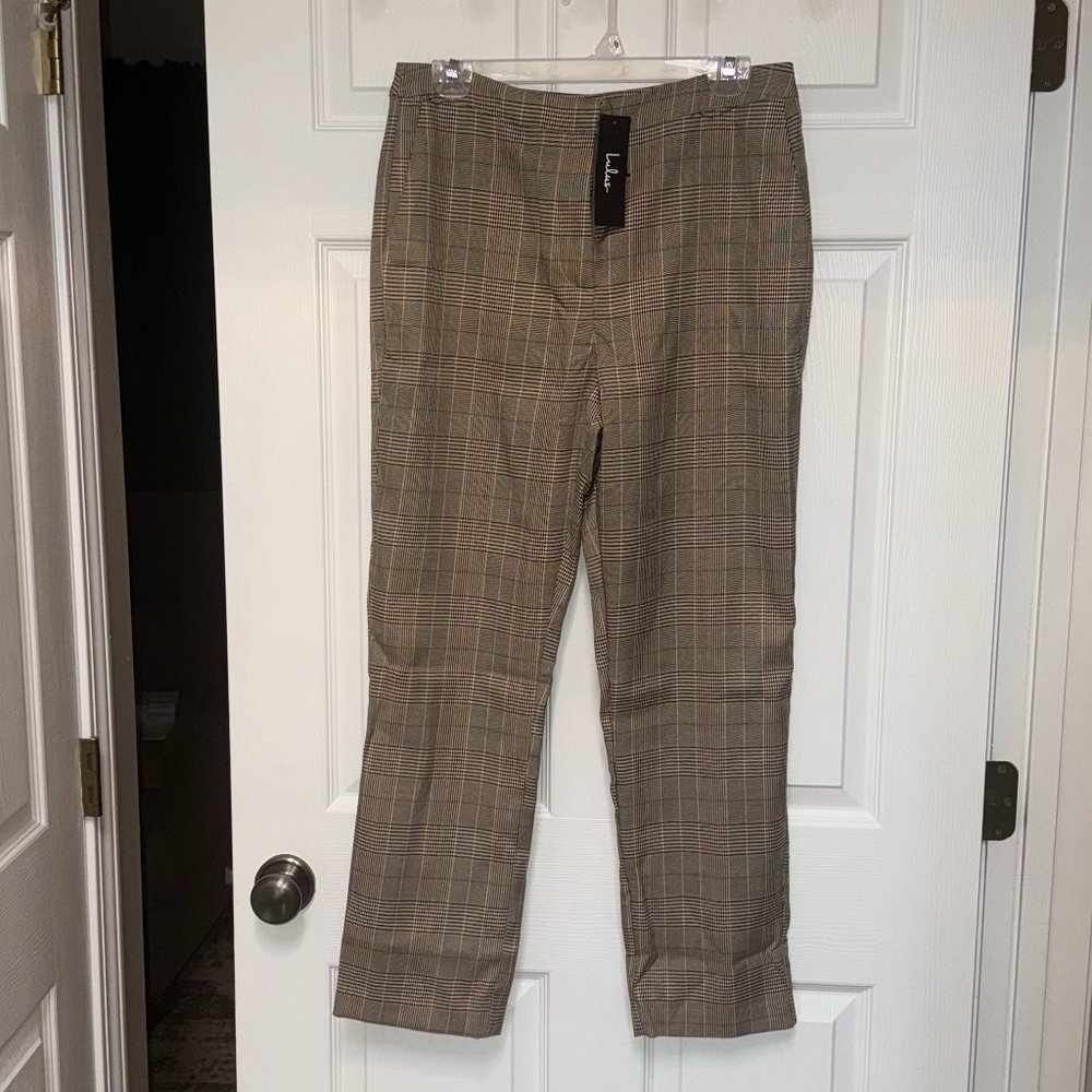 LULU'S Excellent Poise Grey Multi Plaid High Rise Tapered Trousers - NWT